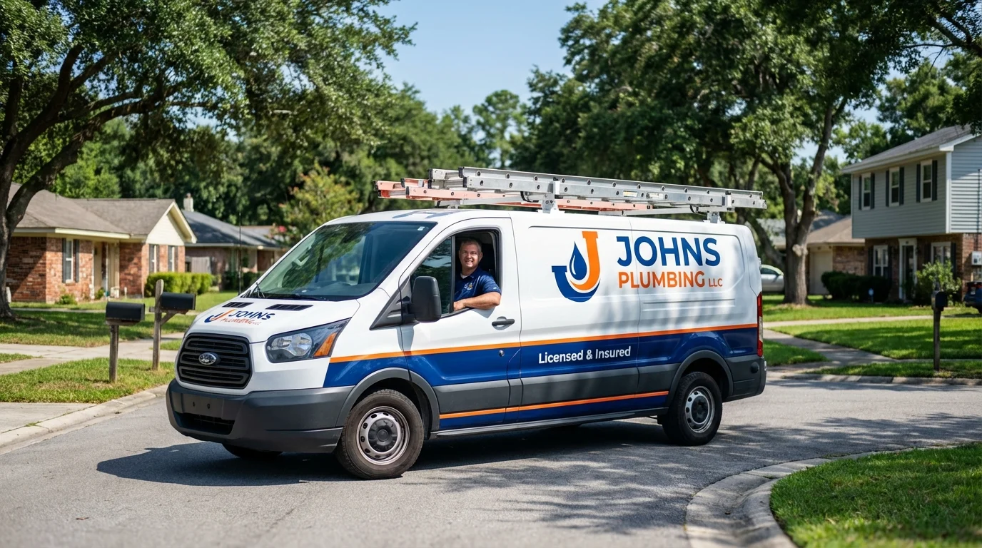 Johns Plumbing LLC service van in West Columbia, TX