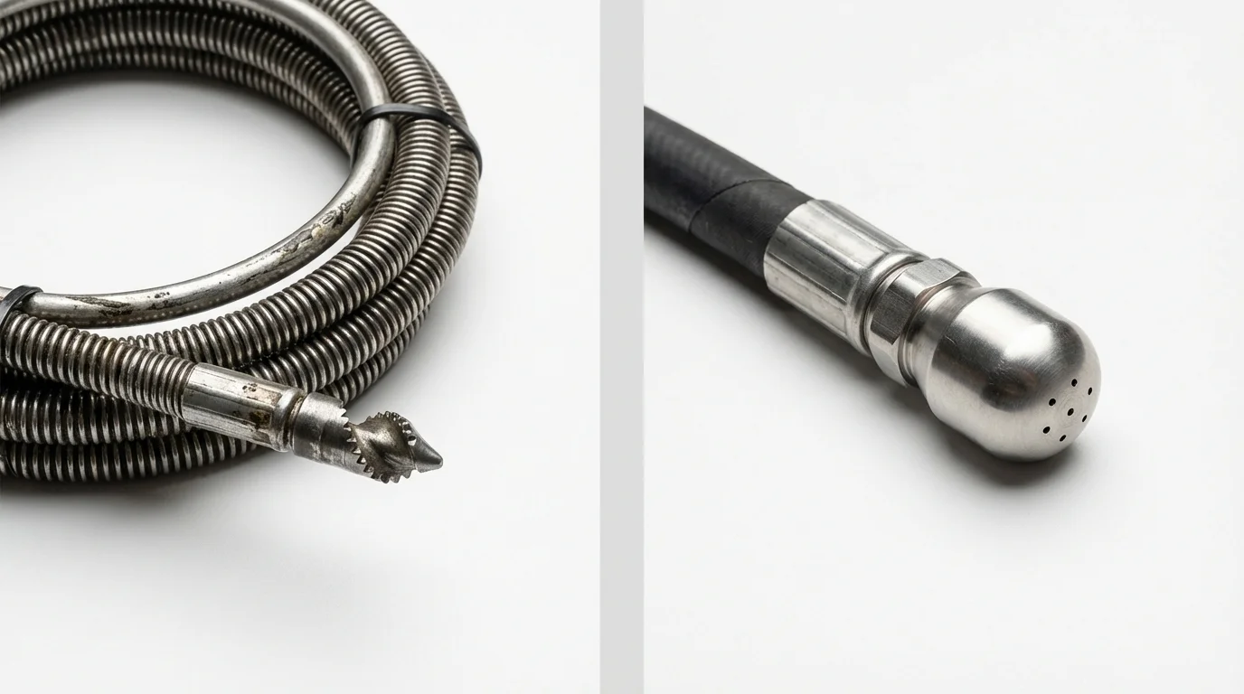 Drain snake cable and hydro jetting nozzle used for drain cleaning in West Columbia, TX